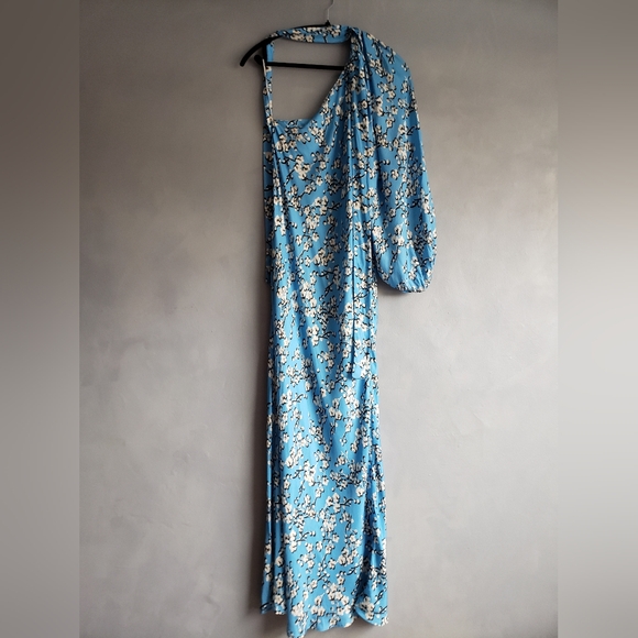 ZARA STUDIO FLORAL BLOSSOM BLUE ONE SHOULDER MAXI DRESS, SIZE M - Picture 8 of 13